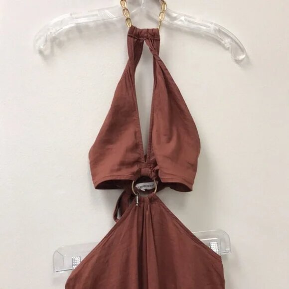 WEWOREWHAT Shell Chain Halter Midi Dress in Cappuccino - Picture 5 of 6